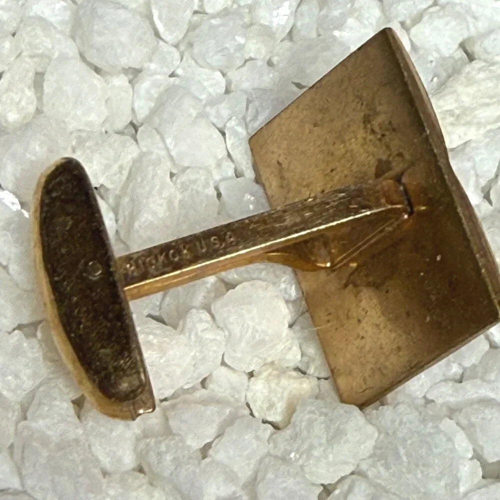 Vintage Gold-Tone Basket-Weave Rectangular Cufflinks Hickock